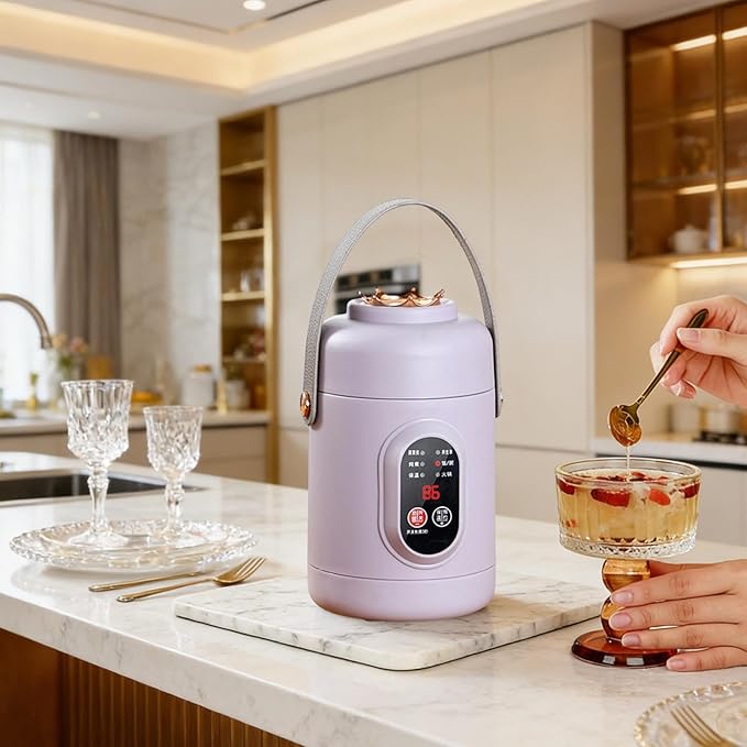 Multifunctional Health Pot Portable 500W Health Pot with Ceramic Glaze Inner Pot &amp Steamer 12-Hour Preset Slow Cooker for Rice Porridge Soup Steaming (C-Purple)