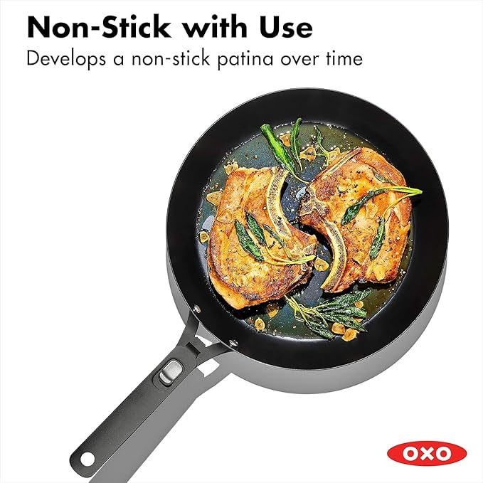 OXO Outdoor Pre-Seasoned Carbon Steel 12 Frying Pan Skillet Detachable Handle for Easy Storage Indoor Use Nonstick with Use Induction SuitableOven &amp Broiler SafeBrowning GrillSearSauteB