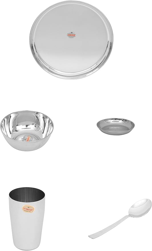 Vinod Stainless Steel Dinner Set 5-Piece Service for 1 Silver V.Thali Set ( Kb 1 ) 14