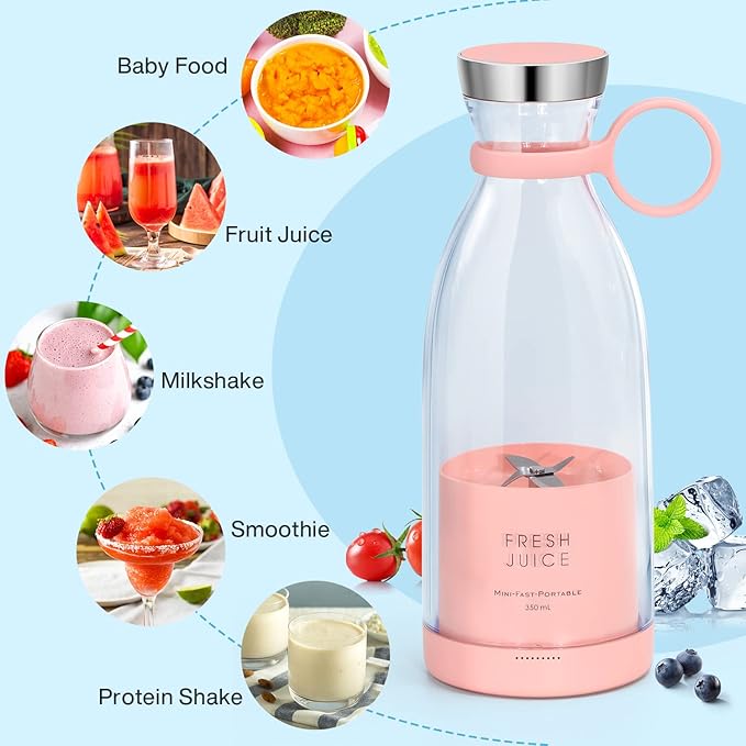 Portable BlenderFashion Portable Blender for Shakes and Smoothies 11.8 OzMagnetic USB Fast Charging Mini Mixer BottleTake It for Traveling Outdoor Gym Office Cars Gift -PK