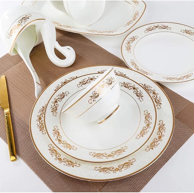 50 Pieces Bone China Dinnerware Set Kitchen White Porcelain Round Plates Dishes Bowls Chip Resistant Scratch Resistant Service for 10