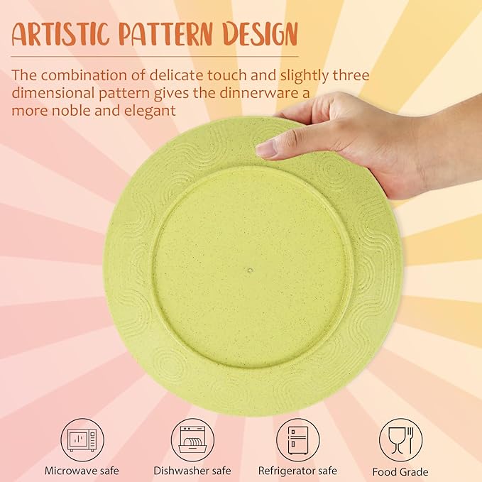Wheat Straw Dinnerware Set 40-Piece Service for 8 Unbreakable Dishes Set Plates and Bowls Sets Drinking Glasses Microwave Safe Dish Set Lightweight Dinnerware Set for Home &amp Kitchen - Yellow