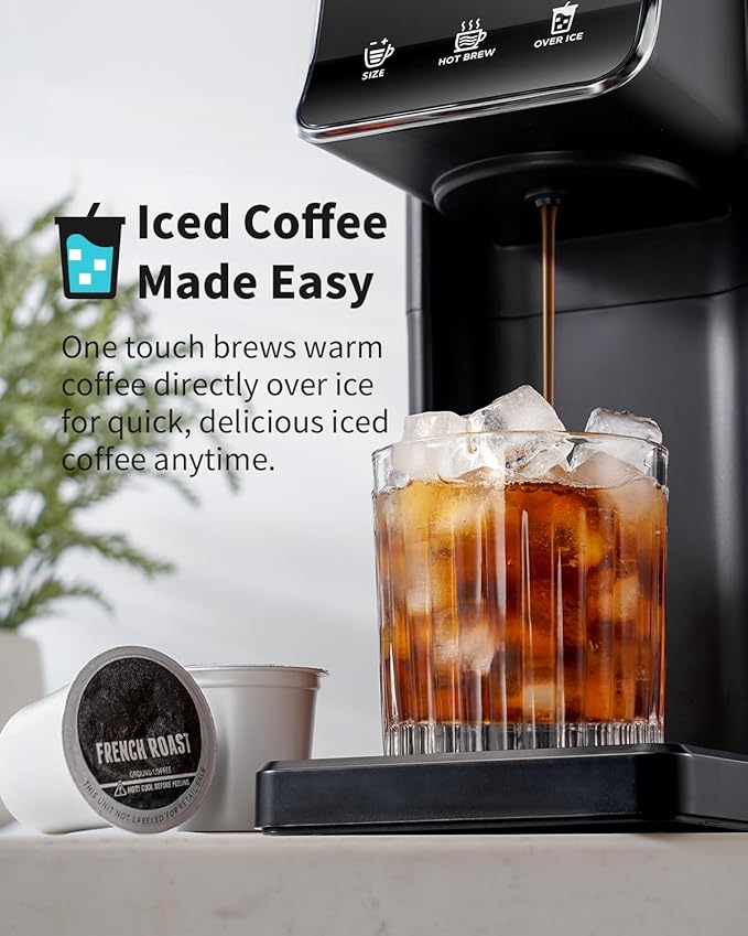 Hot &amp Iced Single Serve Coffee Maker K Cup Pod Coffee Maker Compatible with Grounds Reusable Filter 6–16oz Brew Sizes Large 40oz Water Tank Easy to Use Black