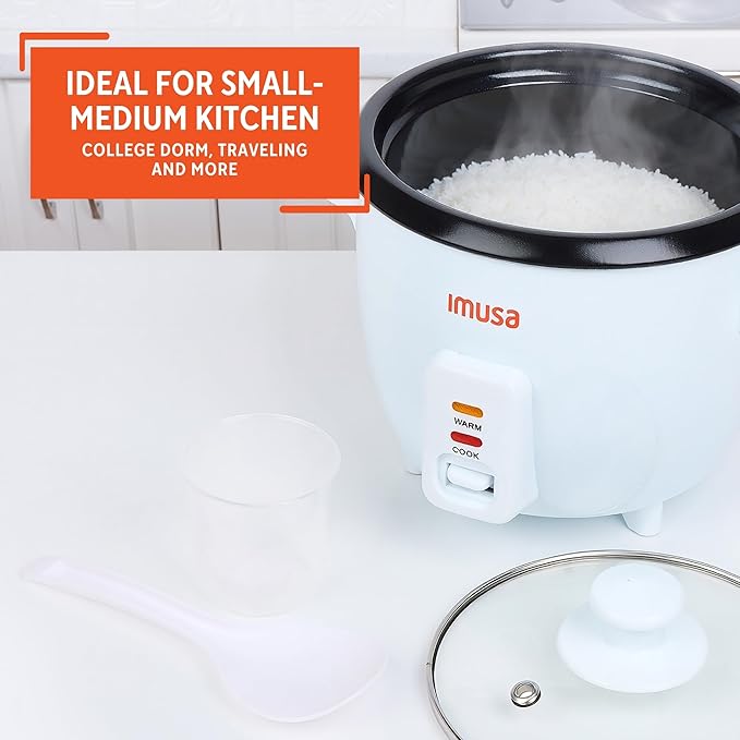 IMUSA Mini Electric Rice Cooker 6 Cup Cooked 3 Cup Uncooked – Ceramic Nonstick Pot Small Multi Cooker for Rice Quinoa Oatmeal Stew – Keep Warm – Compact for Dorm RV Kitchen