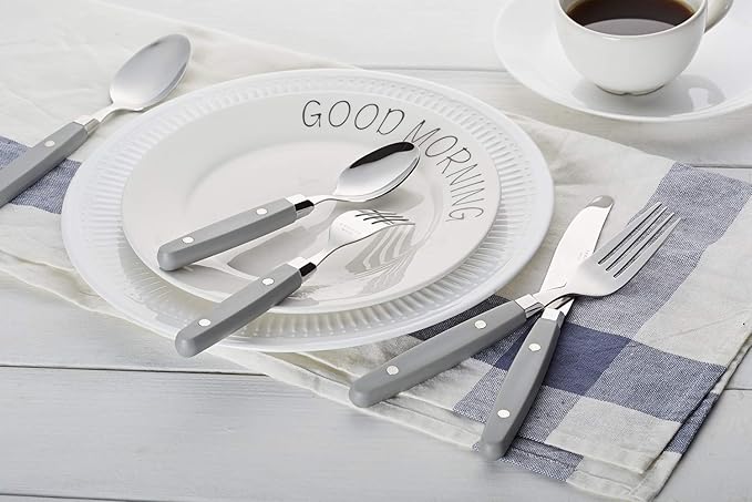 ANNOVA Silverware Set Retro/Rivet Colorful Stainless Steel Tableware Kitchen Flatware Set Utensils Includes Dinner Knives Forks Spoons Salad Forks &amp Dessert Spoons (Gray 20 Pieces)