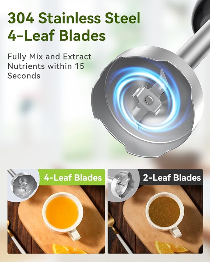 Immersion Blender Handheld Hand Blender 1000W 5 in 1 Hand Mixer Stick BPA-Free 12 Speed Handheld Blender 304 Stainless Mixing Beaker Chopper Whisk Milk Frother Soup Smoothies Baby Food Sauce
