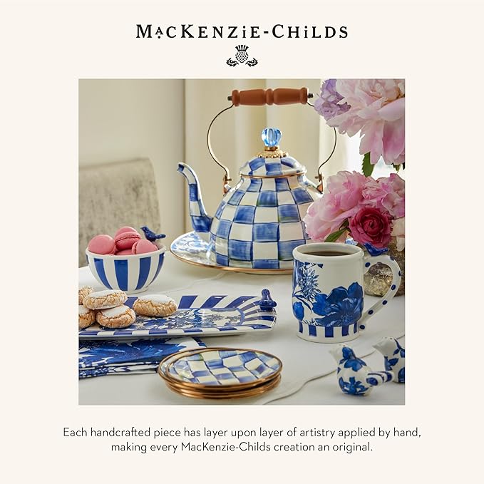 MACKENZIE-CHILDS Enamel Dinner Plate Decorative Dinnerware Plate 10 Inches Set of 4 Blue-and-White Royal Check