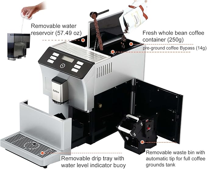 Fully Automatic Espresso Machine with Grinder One Touch Coffee Machine with Smart Touch Screen 19 Bar Espresso Coffee Maker for 20 Cup Espresso Americano Long Coffee Stainless Steel Silver