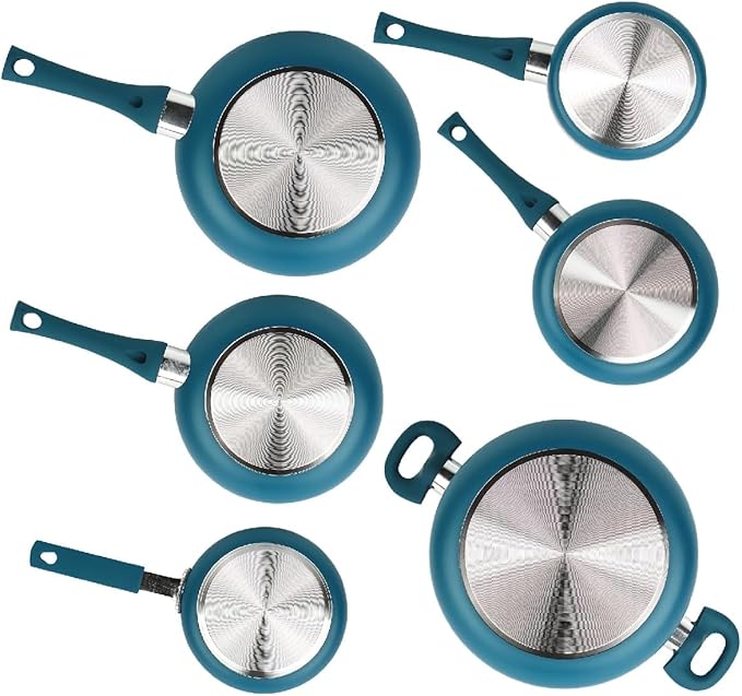 Nonstick Cookware Set Ceramic Coating12 pieces Cooking Pots and Pans Kitchen Utensils Included Dishwasher Safe Durable Cookware nine-piece ceramic cookware set has silicone tools pot guards