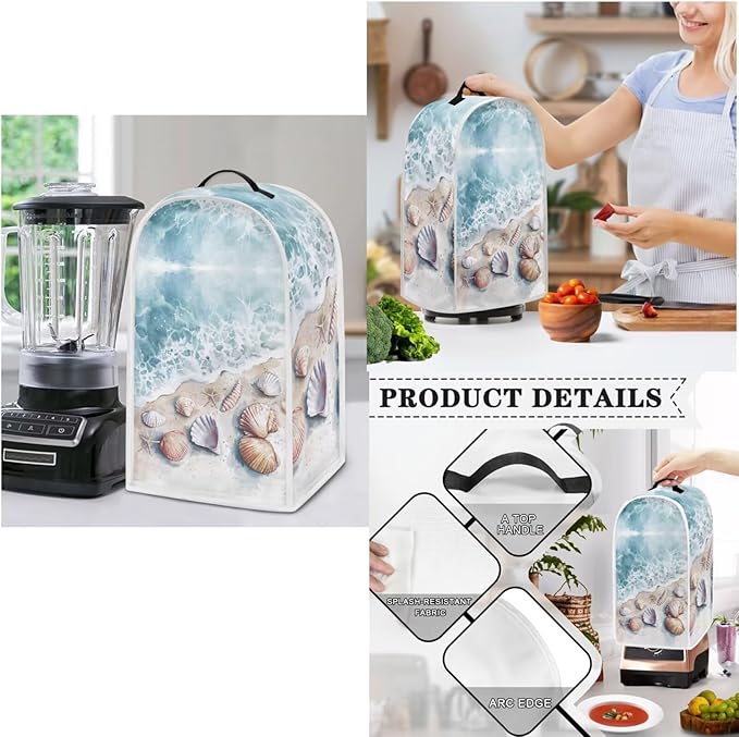 Beach Shell Kitchen Appliance Cover SetUniversal Size Blender Cover Slow Cooker Cover and Toaster Cover 4 Slice Waffles Maker Oven Dust Women Summer Decorations