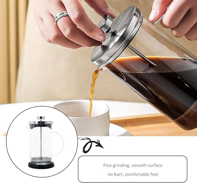 Manual Press Coffee Maker Set Large Portable Manual Coffeepot with Stainless Steel Lid Glass Coffee Pot and Milk Frother for Household Brewing and Tea Brewing