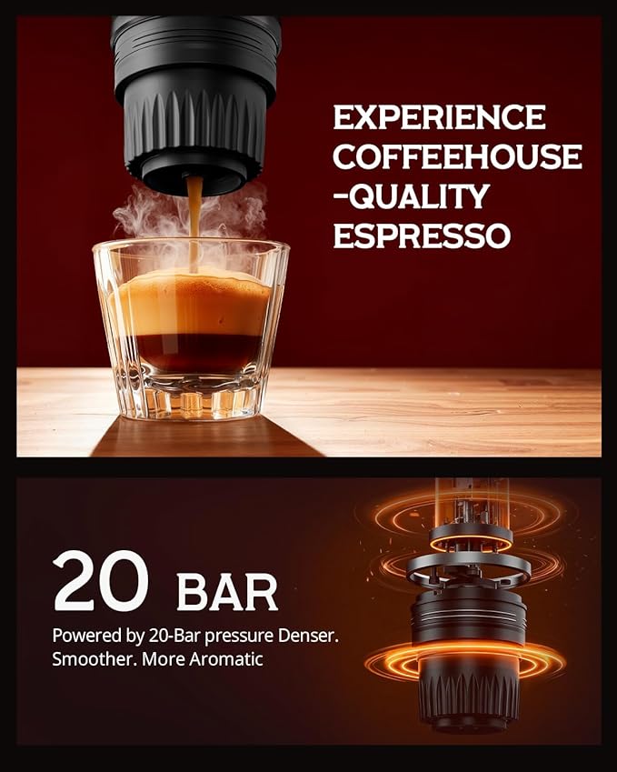 Portable Espresso Machine 9600mAh Travel Electric Coffee Maker with 20 Bar Self-Heating Lightweight Car Coffee Machine with NS Capsules &amp Grounds for RV Hiking Camping Office