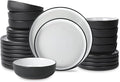 Christian Siriano Laro 24-Piece Stoneware Dinnerware Set Plates and Bowls Set Microwave and Dishwasher Safe Dish Set for 8 Black