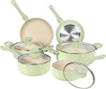 Clockitchen Ceramic Nonstick Cookware Set 10-piece Non-Toxic Cooking Pots and Pans Set Induction Stovetops Compatibility Green Kitchenware for Healthy Cooking