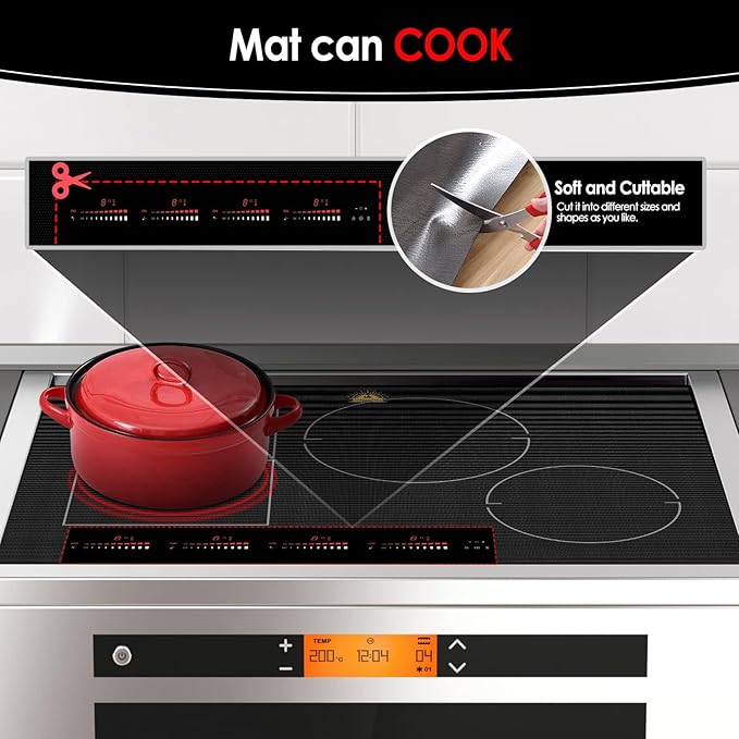 Cook's Aid Large Induction Cooktop Protector Mat 20.4x30.7 InchTranslucent (Magnetic) Stove Top Cover for Electric Stove Silicone Stove Mat for Glass Top Stove (LISICT9)