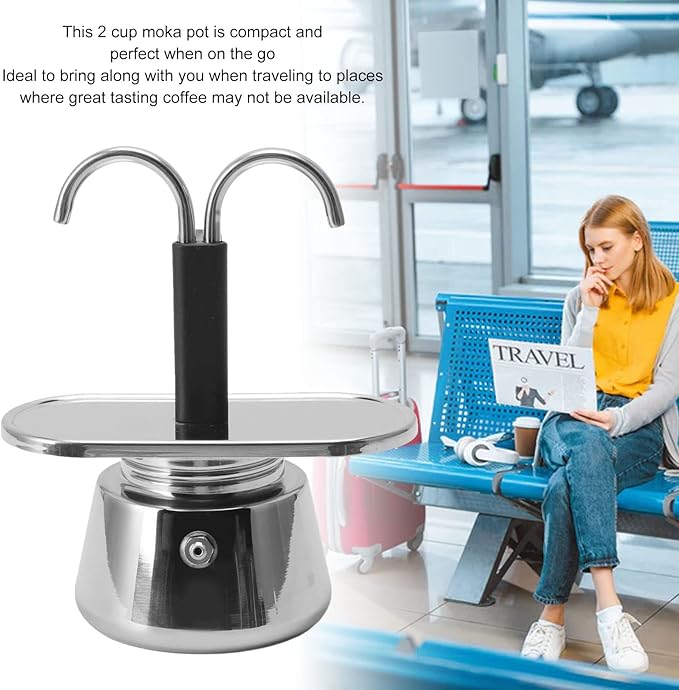 GOWENIC 2 Cup Stovetop Espresso Maker Pot Classic Italian Coffee Maker Espresso Maker Stovetop 100ML Double Stainless Steel DIY Conduit Coffee Pot