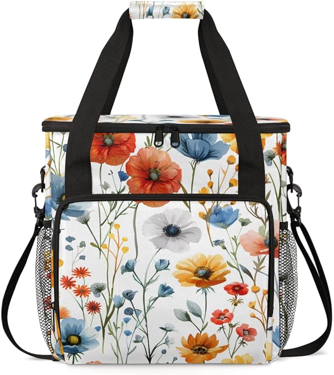 Cheerful Flower Coffee Maker Carrying Bag Portable Travel Storage Tote Bag Compatible with K-Mini or K-Mini Plus Single Serve Coffee Brewer Carrying Case with Multiple Pockets &amp Shoulder Strap
