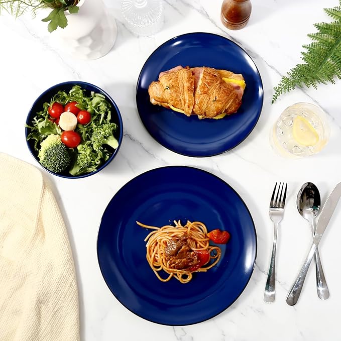 TP 18-Piece Dinnerware Set Melamine Dishes Set with Bowls and Plates Service for 6 Non-breakable Lightweight Dining Tableware Blue and Black