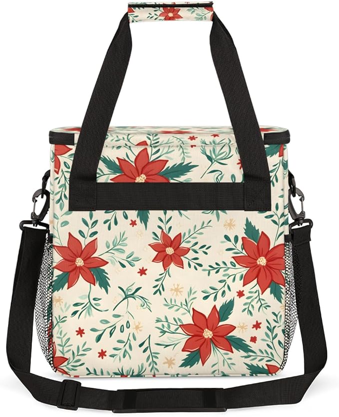 Xmas Red Holly Berries Coffee Maker Carrying Bag Travel Storage Bag Compatible with K-Mini or K-Mini Plus Single Serve Coffee Brewer Carrying Case with Multiple Pockets &amp Shoulder Strap