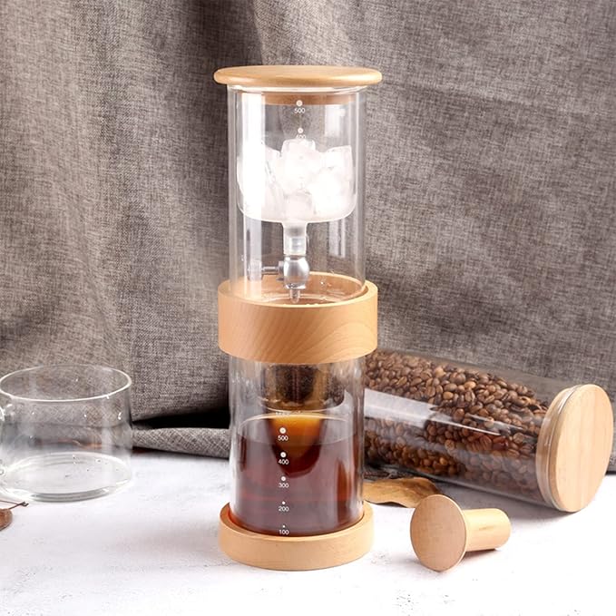 Ice Drip Coffee Pot Coffee Maker 500ML Filter Glass Percolators Espresso Kitchen Pot Ice Cold Brew Pots Brewer with Stainless Steel 3 People