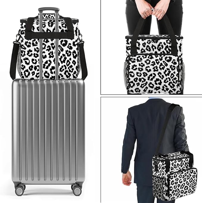 Leopards Animal Print Coffee Maker Travel Bag for Keurig K-Mini/K-Mini Plus Insulated Waterproof Tote with Pockets for K-Cup Portable Single-Serve Brewer Case
