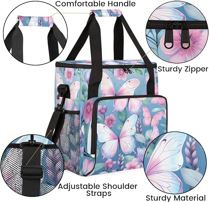Flowers Butterfly Coffee Maker Carrying Bag Colorful Butterfly Travel Storage Bag Compatible with K-Mini or K-Mini Plus Single Serve Coffee Brewer Carrying Case with Pockets &amp Shoulder Strap