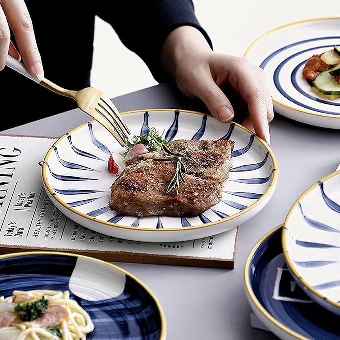 Dinnerware Set Japanese Style 4 Colors Includes 4-Piece Dinner Plates 4-Piece Salad Plates and 4-Piece Bowls24Pieces for 8A