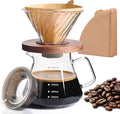 Pour Over Coffee Maker 20 OZ 6 Cup Borosilicate Glass Drip Coffee Maker with 40 pcs V60 Paper Filter and Walnut Grip for Home Café 600 ML