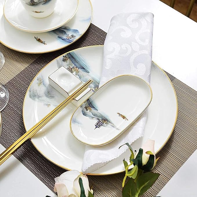 8pc Porcelain Bone China Dinnerware Set Ceramic Dinner Sets Clear Water and Cloud Sky Setting Dishes Set