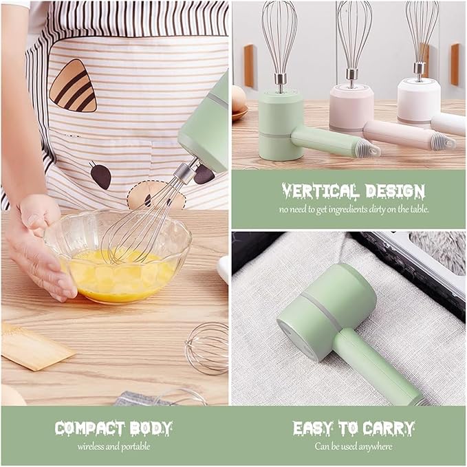 SOYON 3-in-1 Fully Automatic Mixergarlic Chopper MiniCordless Handheld Mixer With Egg Beater And Cream StickFor Kitchen Baking And Cooking(Green 250ML)