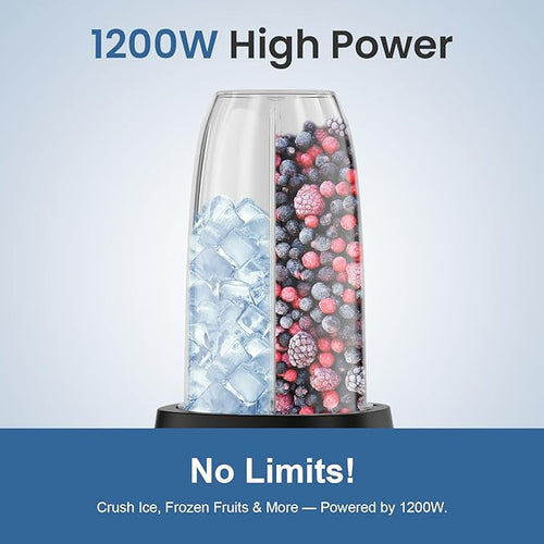 12-Piece Smoothie Blender Maker 25000 RPM Personal Blender for Ice Crushing Smoothies &amp Frozen Drinks Nuts with 23oz 32oz 37oz Portable Cups Two 6-Leaf Stainless Steel Blades Sand Black