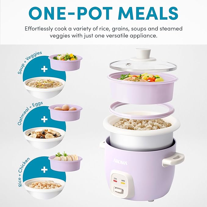 AROMA® CoreCoat Rice Cooker with Pop-Up Food Steaming Basket (4 Cups Cooked 2 Cups Uncooked)