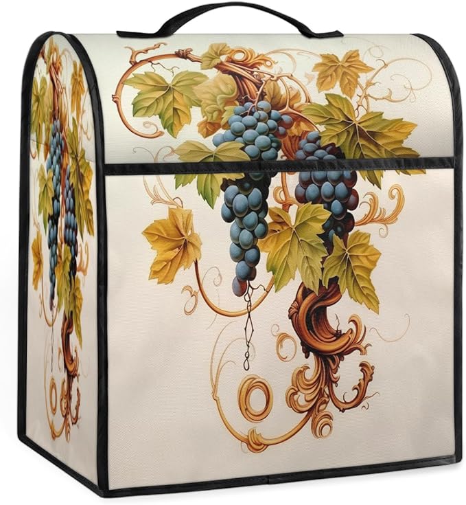 Kitchen Aid Mixer Cover Fruit Grape Leaves Stand Mixer Cover Compatible with 6-8 Quarts Stand Mixers Dust Covers with Zipper Pocket Foldable Washable Kitchen Aid Organizer Bag