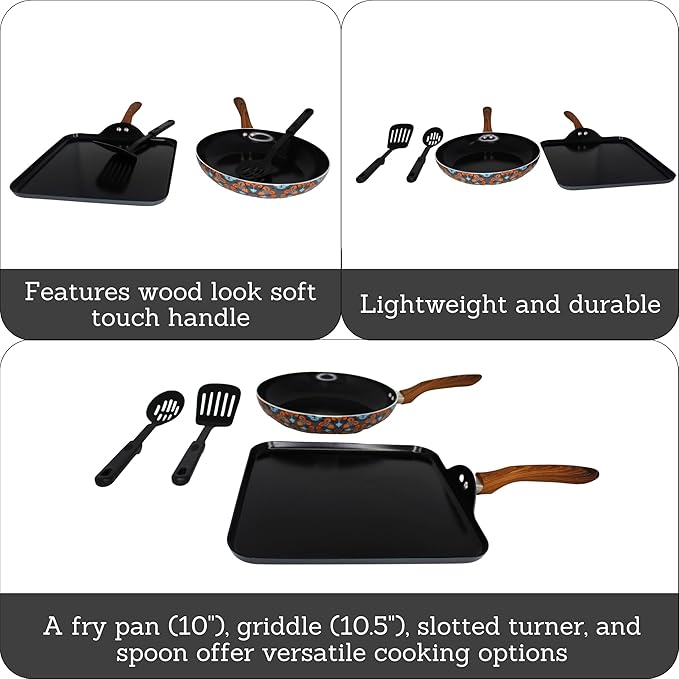 IMUSA Nonstick Ceramic Cookware Set 4-Piece 10.5in/10in with Soft-Touch Handles Aluminum Black