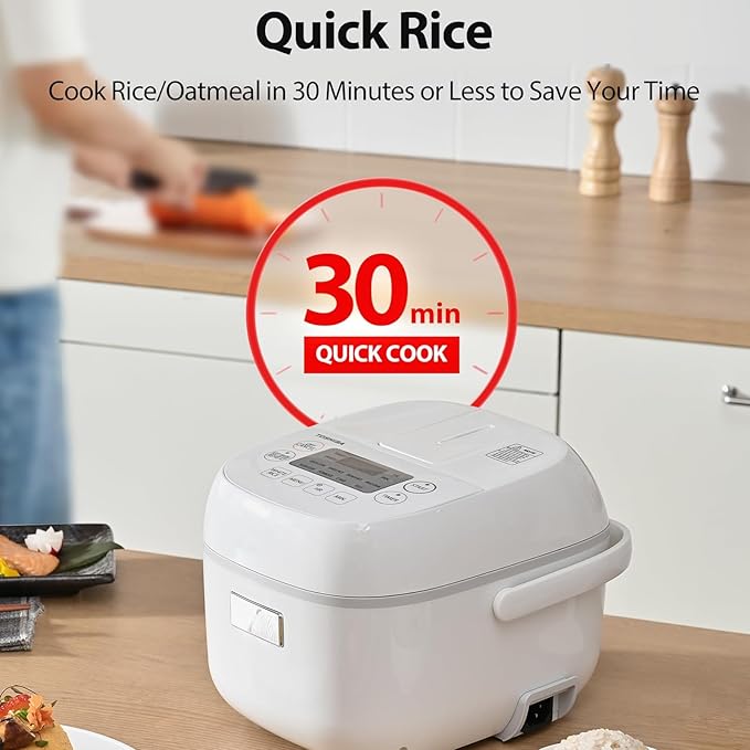 3 Cups Uncooked Small Rice Cooker - Mini Rice Cooker Steamer &amp Warmer with Fuzzy Logic and One-Touch Cooking 24 Hour Delay Timer and Auto Keep Warm Feature White