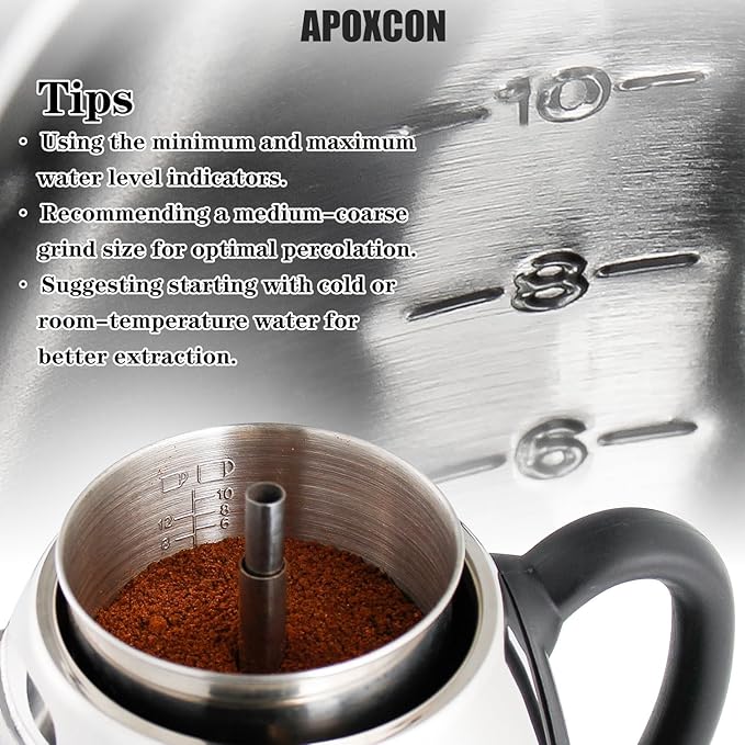 Electric Coffee Percolator Stainless Steel Coffee Maker with Clear Brew Progress Knob and No-Drip Spout Auto Keep Warm &amp Cordless Serving Coffee pot with On/OFF Switch Fast Brew (10 Cup)