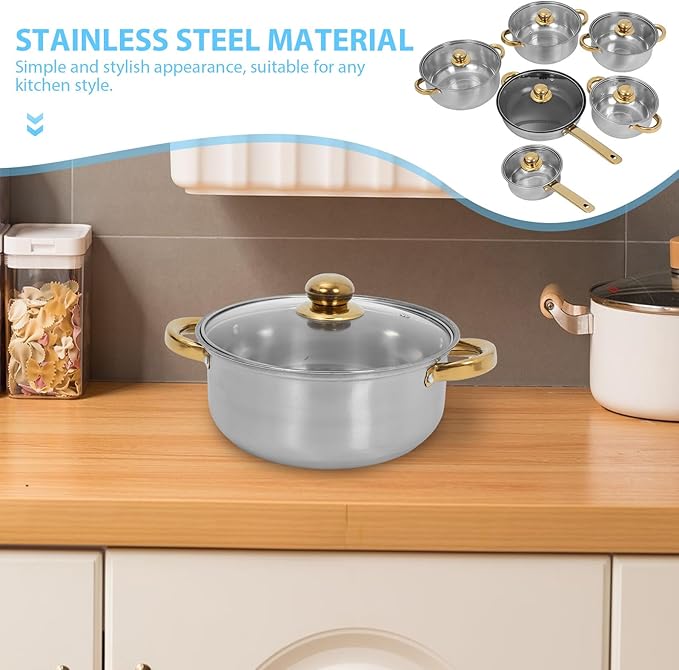 NUOBESTY Stainless Steel Cookware Set with Non-stick Frying Pan and Saucepan for Induction Cooktop Versatile Kitchen Pots and Pans for Boiling Frying and Simmering Stylish Modern Design for