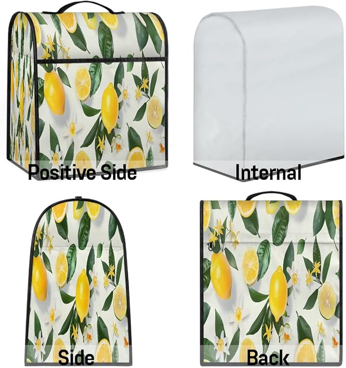 cfpolar Kitchen Aid Mixer Cover Compatible with 6-8 Quarts Yellow Lemon Flower Stand Mixer Cover Kitchen Aid Mixers Accessories Appliance Organizer Bag Dust Covers with Zipper Pocket
