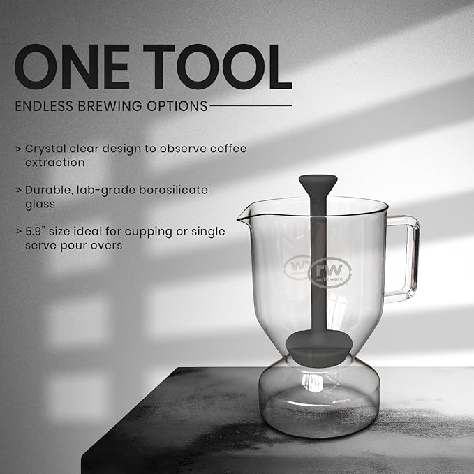 Rattleware Glass Cupping Brewer 300ml – Heat Resistant Specialty Coffee Brewer for Professional Baristas and Home Use Clear Flavor Extraction Durable Glass Construction Easy Pouring and Cleaning