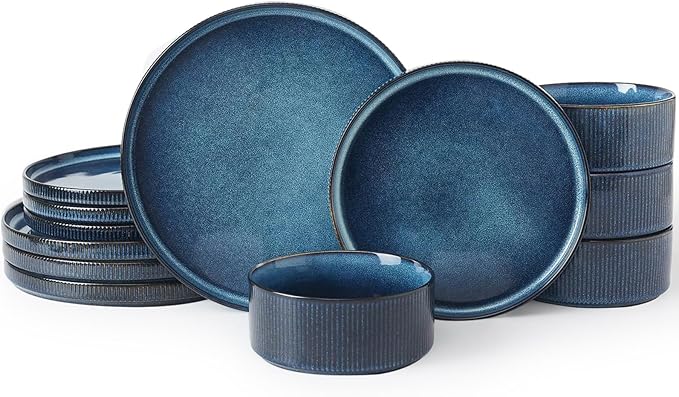 Famiware Star Dinnerware Set and Pasta Bowls with Coffee Mugs Set Service for 4 (20 Pieces) - Stoneware Dinnerware Dishes Nebulas Blue