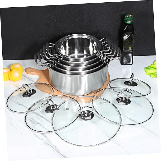 BESTOYARD 5sets One Soup Pot Set Induction Saucepan Cookware Set Double Handles and Glass Lids