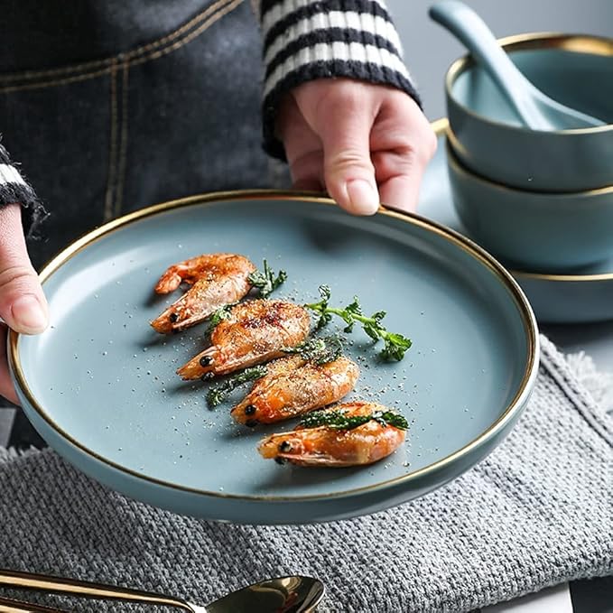 243241PCS Ceramic Dinnerware Set Nordic Dark Green Tableware Creative European Ceramic Tableware with Bowl Plate Service for 6810