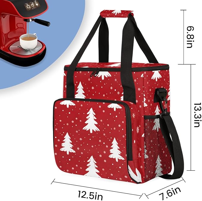Christmas Tree Travel Coffee Maker Carrying Bag Red Large Organizer Storage Tote Bag Insulated Reusable Cooler Lunch Bags