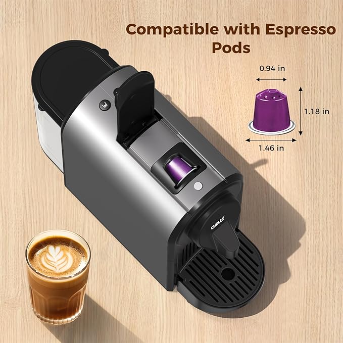 CHULUX Compact Espresso Machine 20 Bar Single Serve Coffee Maker Dual Brew Sizes for Espresso and Lungo 1400W Rapid Brewing Mystic Gray (Upgrade Model)