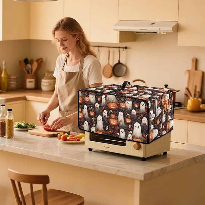 Halloween Ghost Toaster Oven Cover Wide Slots Toaster Cover Small Appliance Covers Dust and Fingerprint Protection Machine Washable Oil-Proof Bread Maker Covers-1