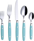 ANNOVA Silverware Set Retro/Rivet Colorful Stainless Steel Tableware Kitchen Flatware Set Utensils Includes Dinner Knives Forks Spoons Salad Forks &amp Dessert Spoons (Turquoise 20 Pieces)