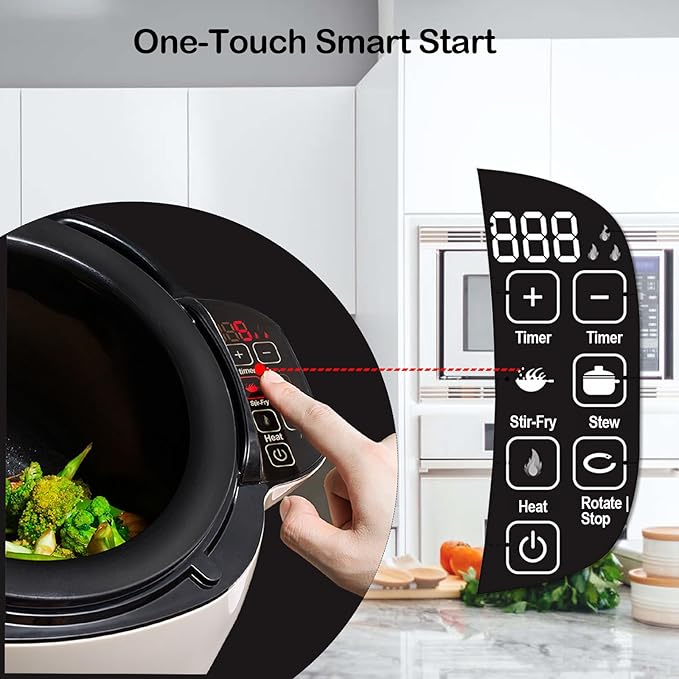 Electric Self Stirring Pot Automatic Cooking Machine 1000W 6L Automatic Pot Stirrer for Cooking 360° Rotating Stir Fry Machine Multi-Function Kitchen Robot for Stewing &amp Frying (White)