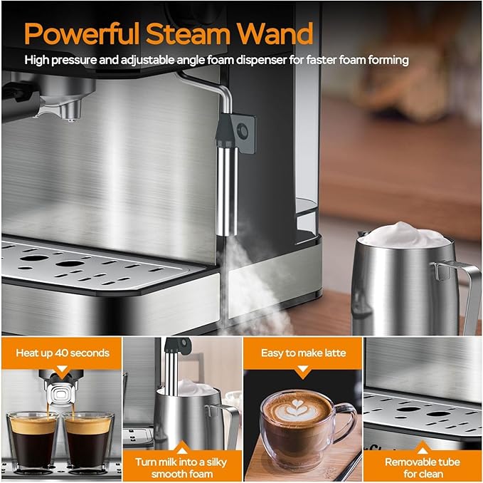 Espresso Machine 20 Bar Compact Coffee Maker with Milk Frother
