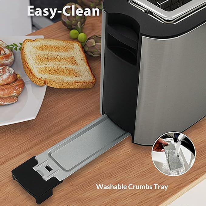 Long Slot Toaster 2 Slice Toaster Best Rated Prime with Warming Rack 6 Bread Shade Settings Defrost/Reheat/Cancel Removable Crumb Tray for Family Kitchen Hotel