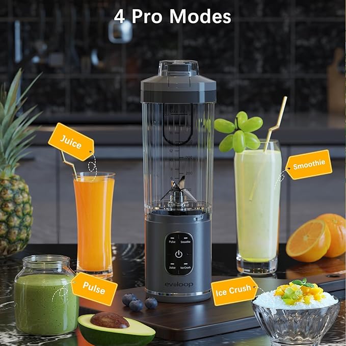 Personal Blender Portable Blender for-Smoothies and Shakes Ice crush Juice Pulse 4 Programs Cordless USB-C Rechargeable 18 oz removable Vessel Lids and Straws BPA Free Dishwasher Safe